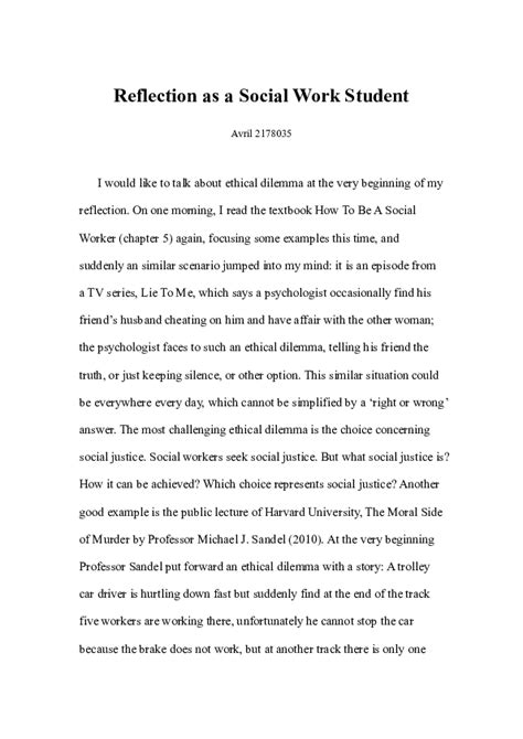 5 Study carefully the resources required, for <strong>example</strong> a bibliography using the Harvard Referencing System. . Social work student reflection examples